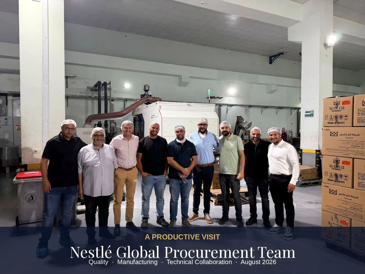 فرق Delta El Nile وفريق المشتريات العالمي لـ Nestlé في قسم تصنيع الأغطية